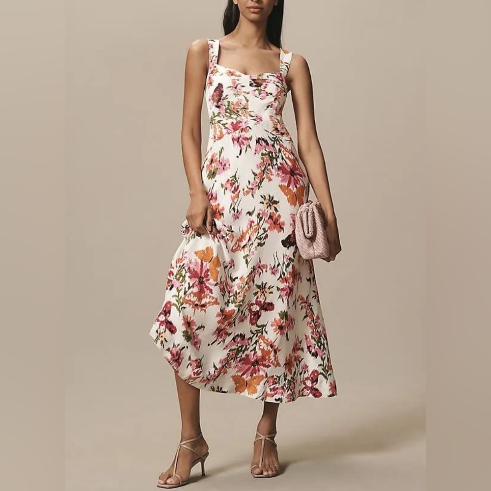 Anthropologie Maeve The Jocelyn Sleeveless Slip Midi Dress In Pink New W/O Tags